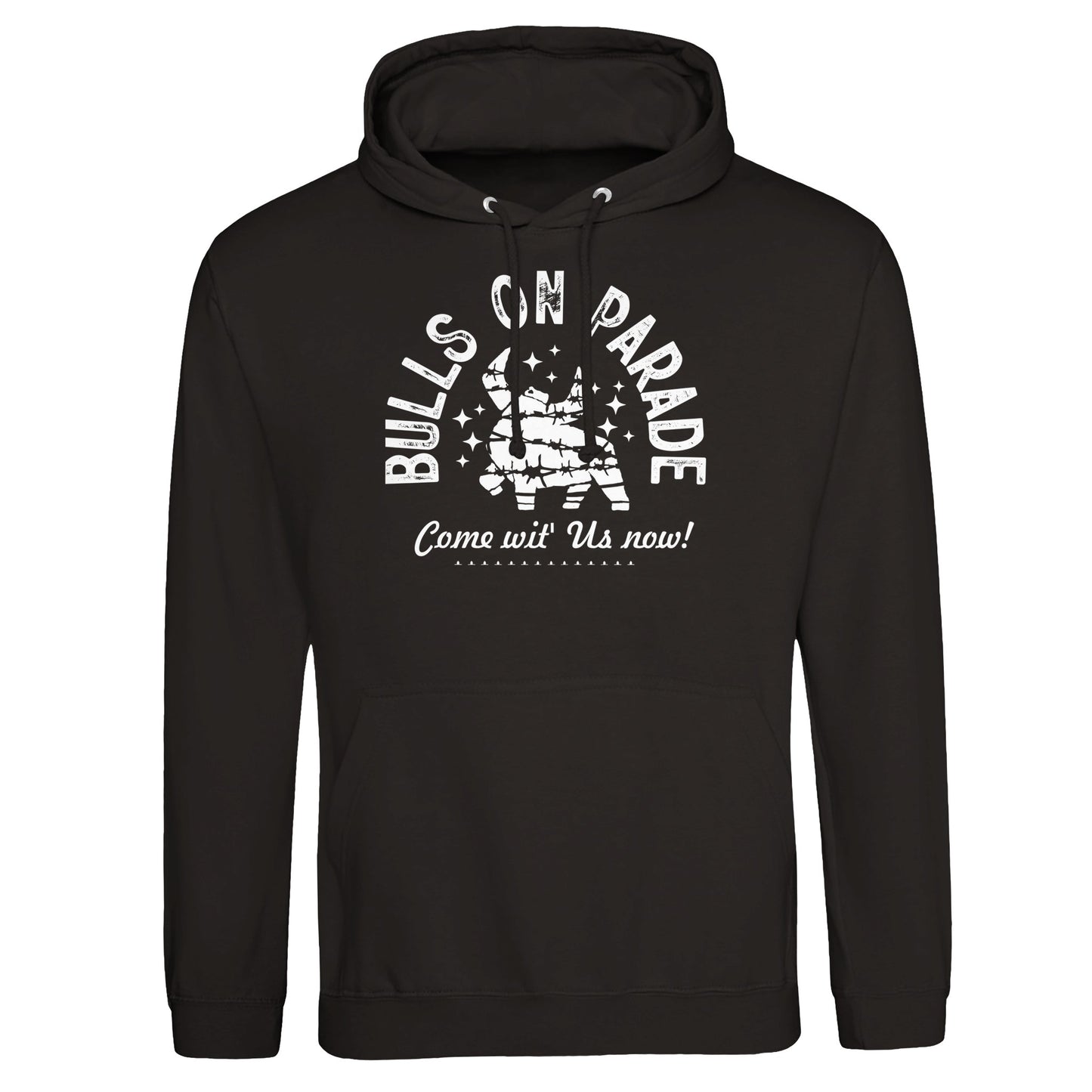 a stylized bull surrounded by stars and the text 'Bulls on Parade' above and 'Come wit’ Us now!' below—conveying rebellious energy and street-style attitude."