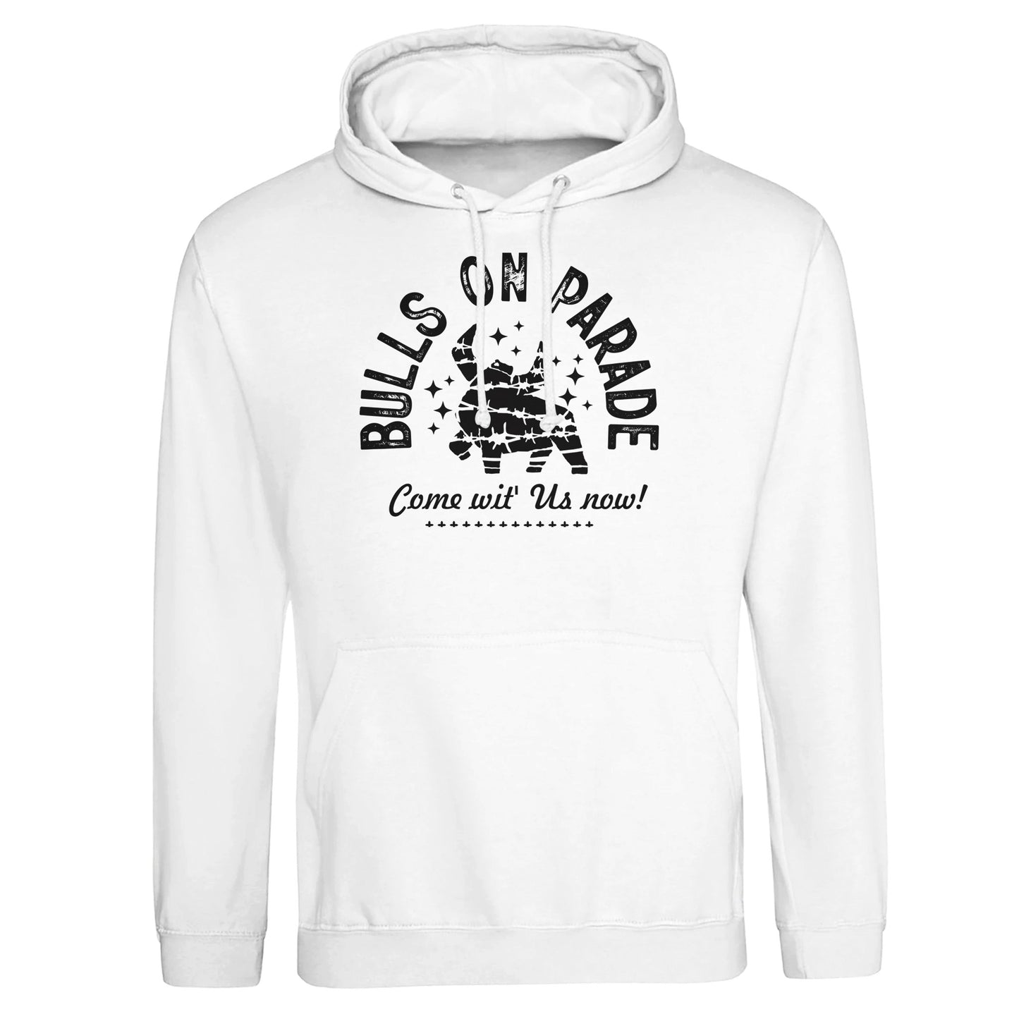 a stylized bull surrounded by stars and the text 'Bulls on Parade' above and 'Come wit’ Us now!' below—conveying rebellious energy and street-style attitude."